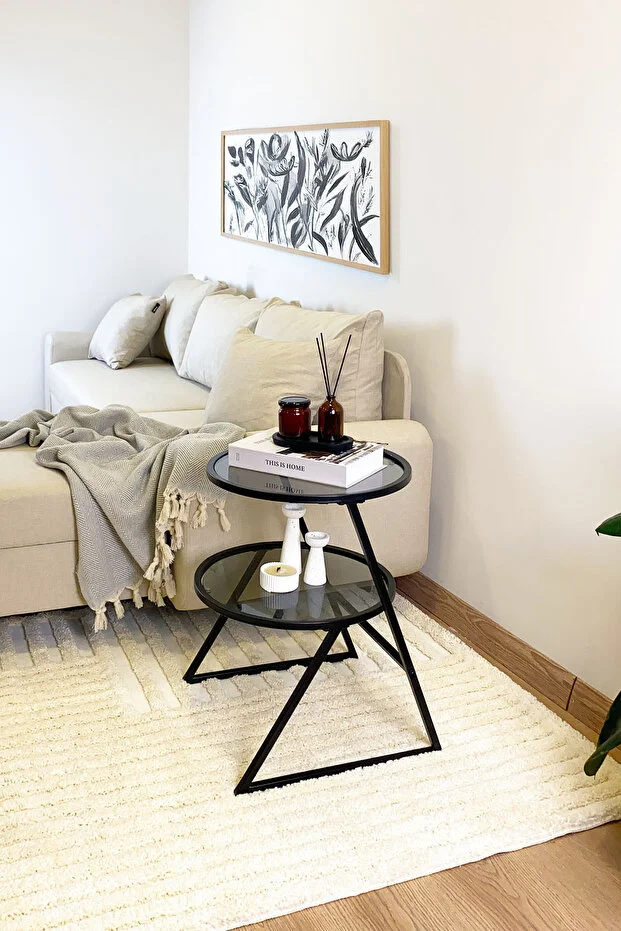 Valencia Yan Sehpa - Siyah Metal Füme Camlı Çok Amaçlı Yan Sehpa